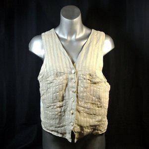 Vintage Magnolia Pearl Idgie Vest, Honeycomb Striped Linen. Made in USA, Rare!